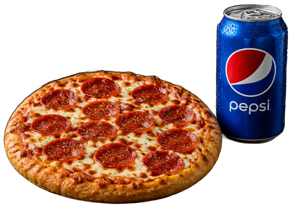 Pizza personal de pepperoni y refresco Pepsi
